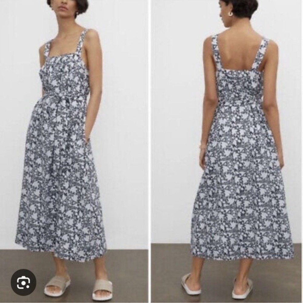 Club Monaco City To Beach‎ Dress Blue Printed Cotton Silk Blend Dress Pockets 6
